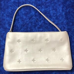 COCKTAIL Purse Silver with Sewn “FlowerDesign”and Zippered Handle